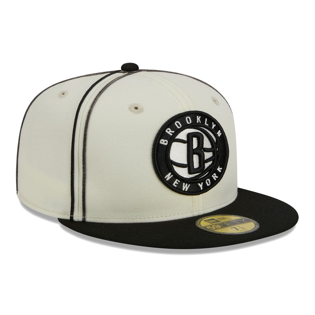 Brooklyn Nets New Era Piping 2-Tone 59FIFTY Fitted Hat - Cream/Black