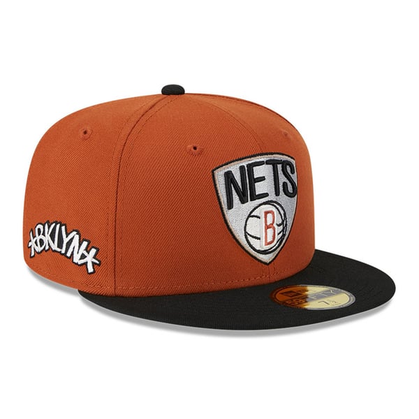 Brooklyn Nets New Era Two-Tone 59FIFTY Fitted Hat - Rust/Black