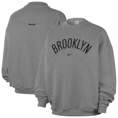  Brooklyn Nets Nike Standard Issue Tackle Twill Wordmark Fleece Therma-FIT Sweatshirt - Dark Heather Gray