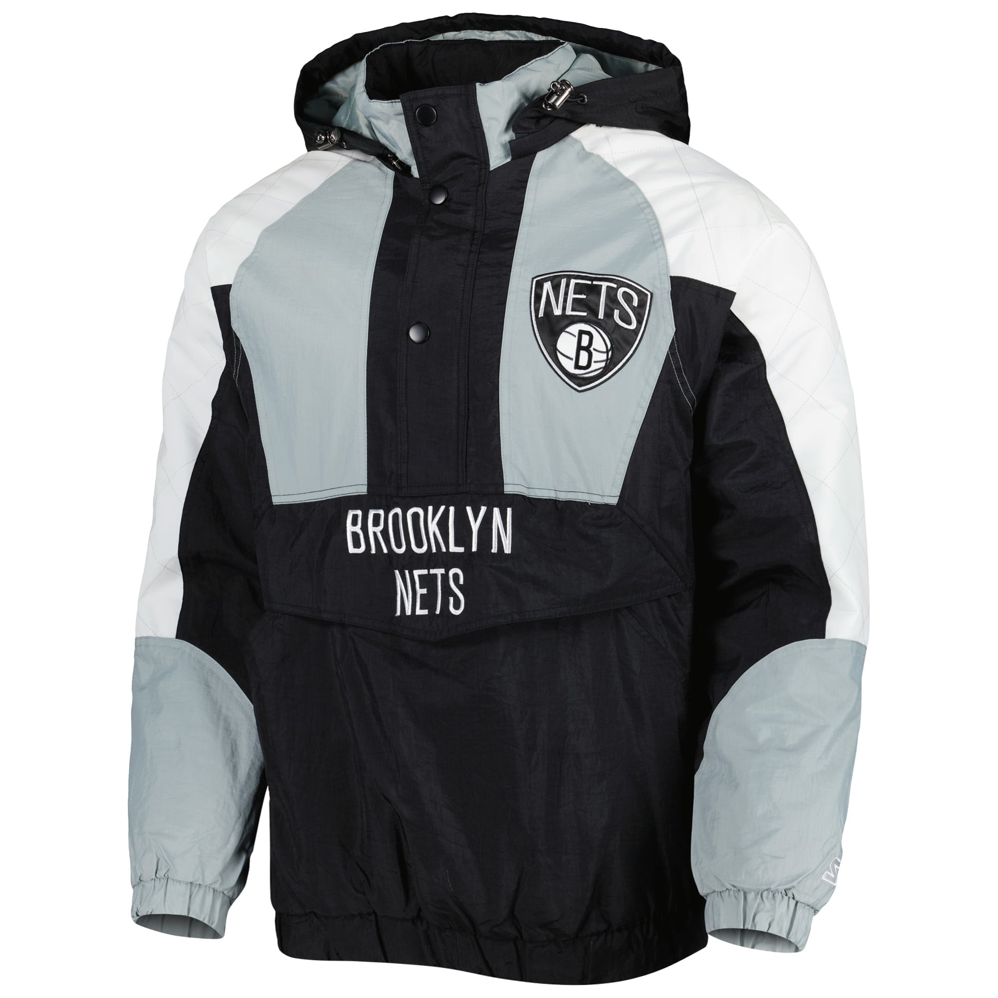 Men's Brooklyn Nets Starter Black Body Check Raglan Hoodie Half