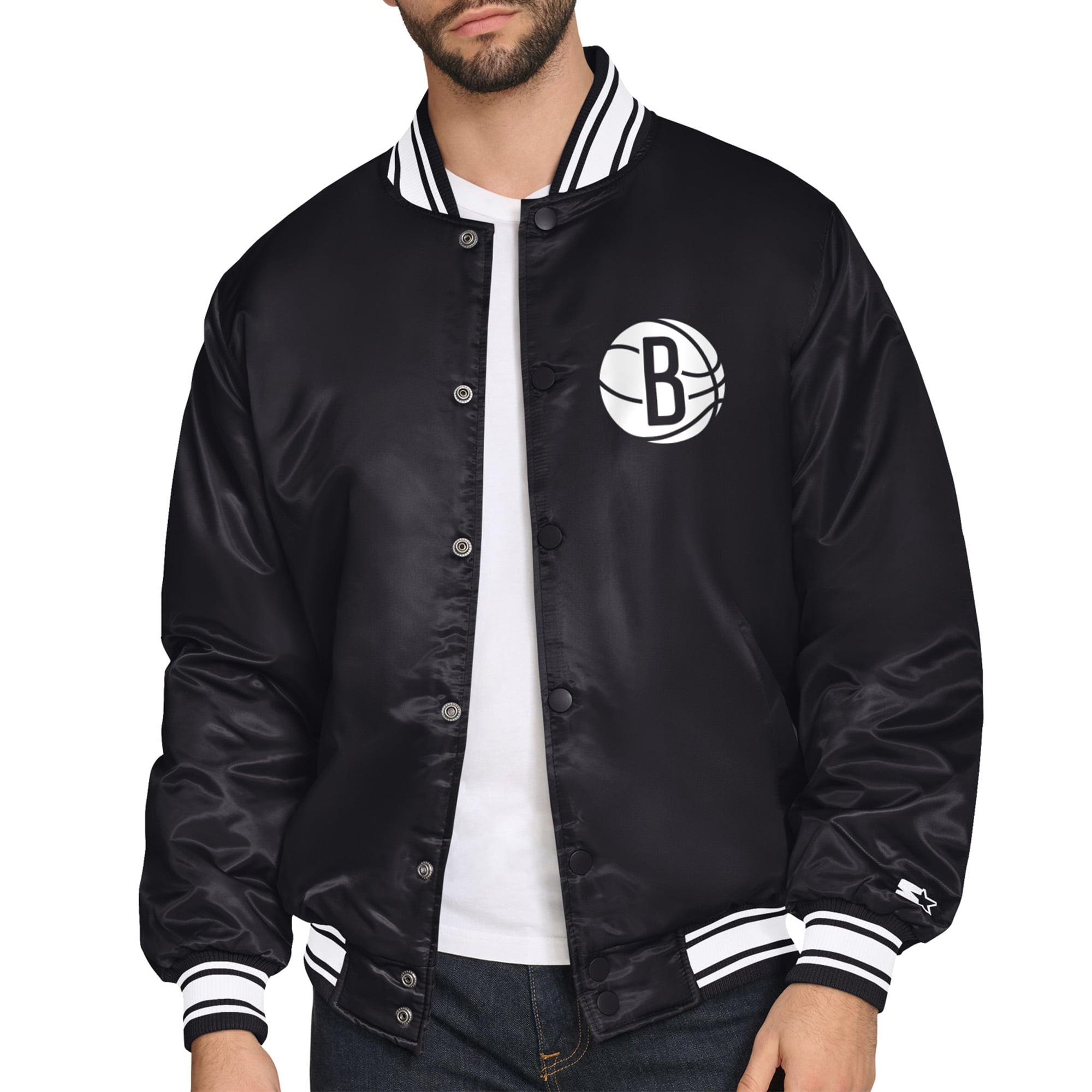 Brooklyn Nets Starter Printed Team Logo Satin Varsity Full-Snap 