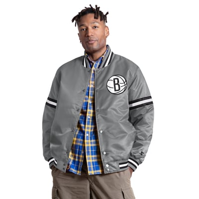 Brooklyn Nets Starter Courtside II Varsity Full Snap Jacket - Gray