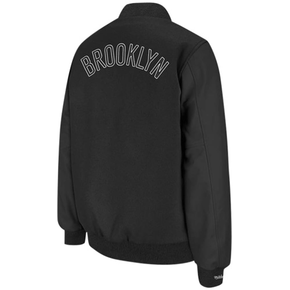 Mitchell & Ness Brooklyn Nets Wool and Leather Varsity Jacket - Black