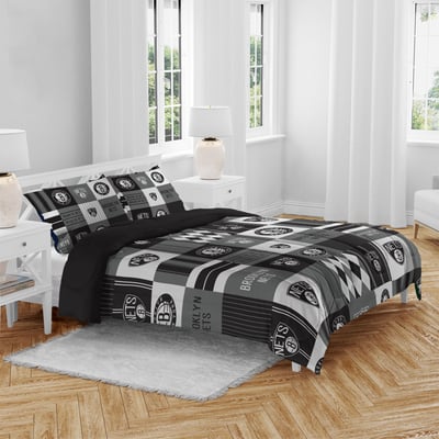 Brooklyn Nets Pegasus Patchwork Plaid Three-Piece Full/Queen Bed in a Bag Set
