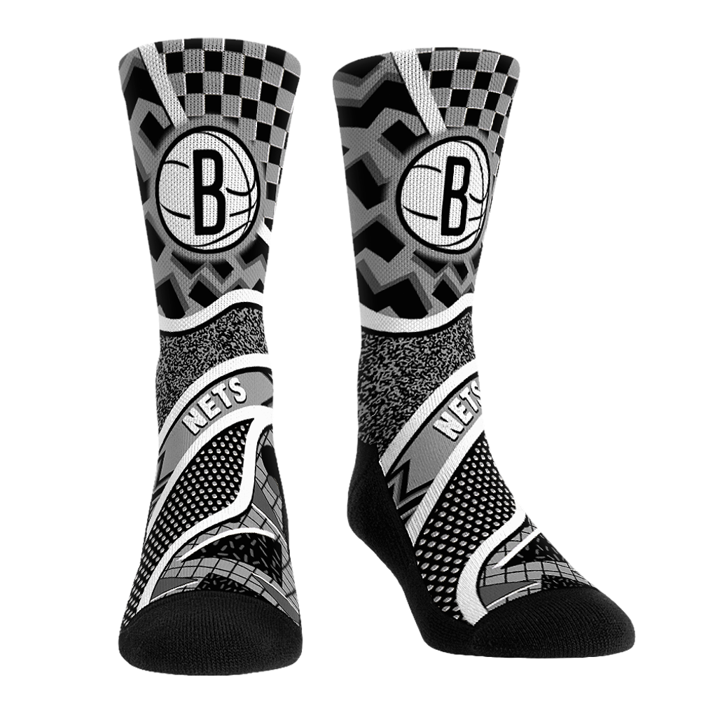  Brooklyn Nets Rock Em Unisex Ball Pattern Crew Socks - Black