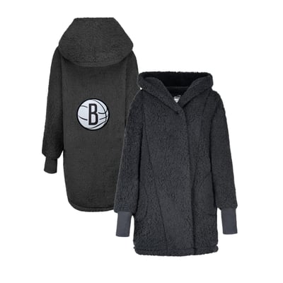 The Best Lounger in the World By Jill Martin Brooklyn Nets Unisex Black Oversized Open-Front Hoodie Sweater