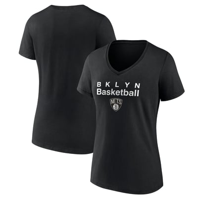  Brooklyn Nets Women's Pick & Roll Coverage V-Neck T-Shirt - Black