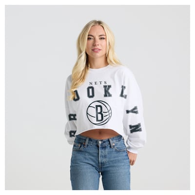 Brooklyn Nets Fanatics Women's Spirit Jersey Cropped Long Sleeve T-Shirt - White