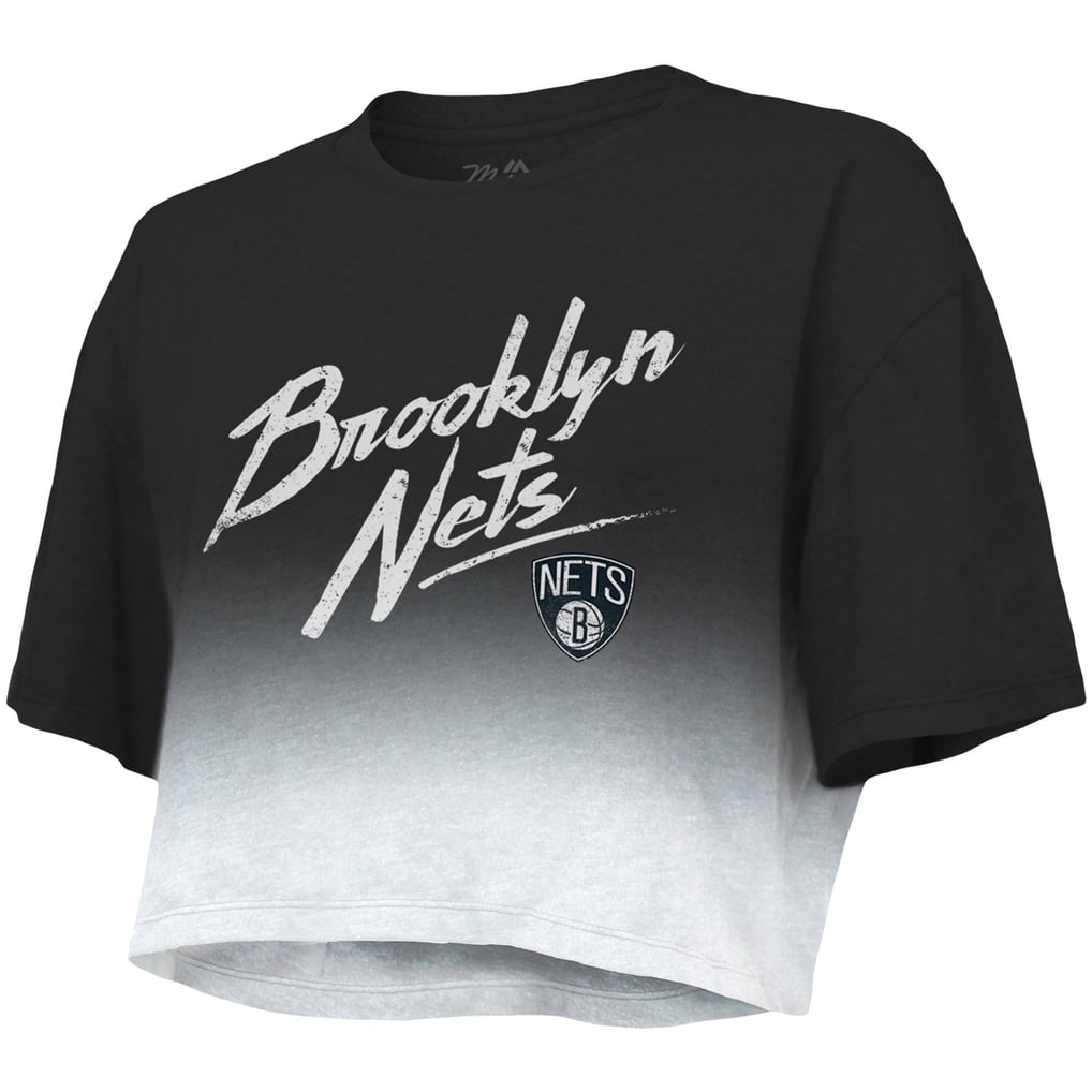 Brooklyn Nets Majestic Threads Women's Dirty Dribble Tri-Blend Cropped T-Shirt - Black/White