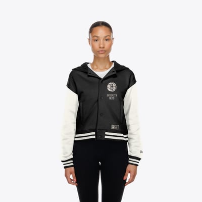 Brooklyn Nets New Era Women's Hooded Fleece Full-Snap Jacket - Black
