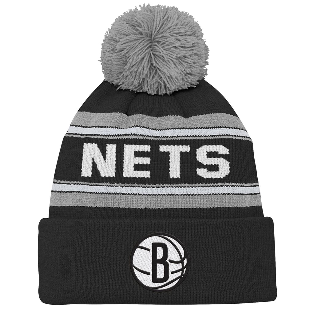  Brooklyn Nets Outerstuff Youth Backboard Jacquard Cuffed Knit Hat with Pom - Black