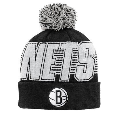 Brooklyn Nets Outerstuff Youth Cuffed Knit Hat with Pom - Black