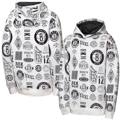 Brooklyn Nets Outerstuff Youth 3-and-D Allover Hoodie - White