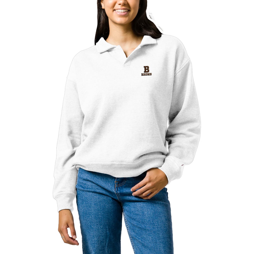  Brown Bears League Collegiate Wear Women's Victory Springs Tri-Blend Collared Pullover Sweatshirt - White