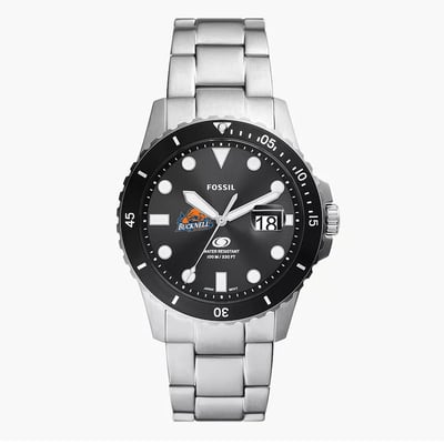 Bucknell Bison Fossil Blue Dive Three-Hand Date Stainless Steel Watch - Silver