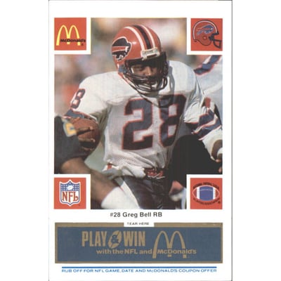 1986 McDonald's Bills Blue Tab #28 Greg Bell DP