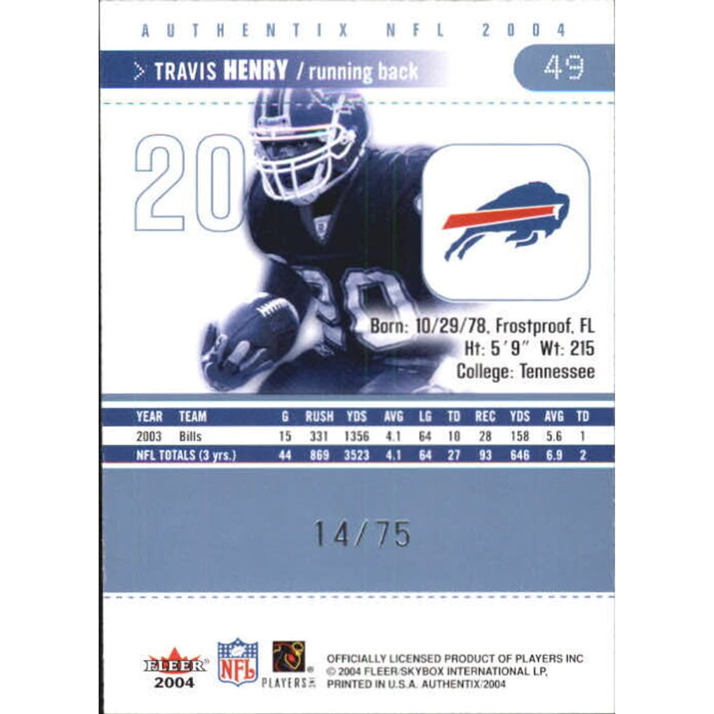 2004 Fleer Authentix Balcony Blue #49 Travis Henry