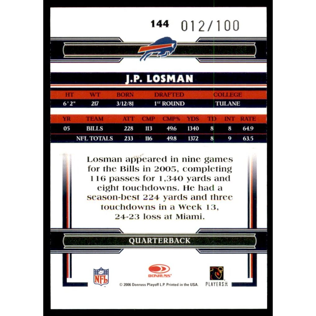 2006 Donruss Threads Retail Green #144 J.P. Losman