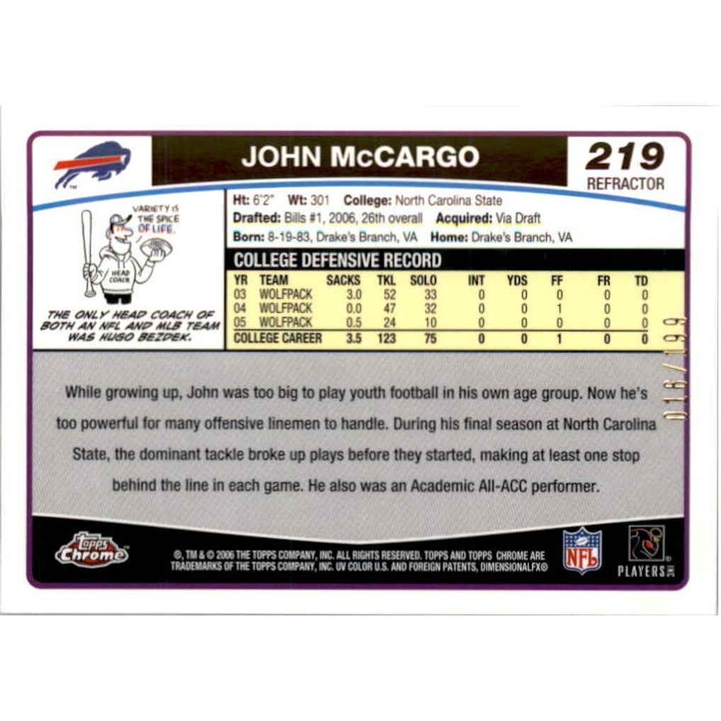 2006 Topps Chrome Black Refractors #219 John McCargo