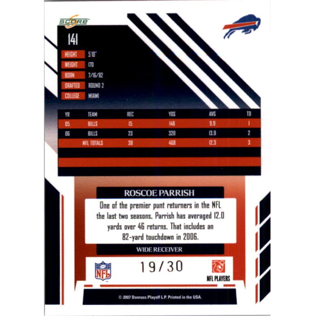 2007 Select Red Zone #141 Roscoe Parrish