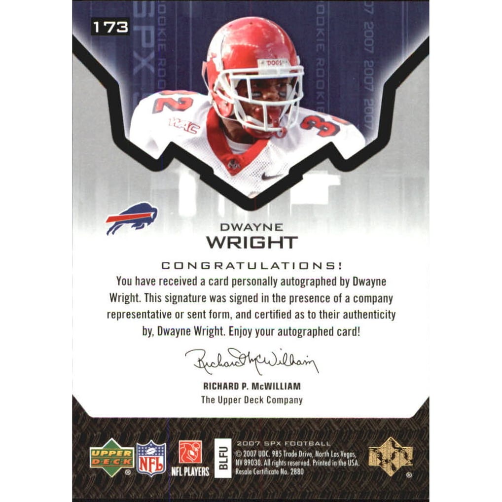 2007 SPx #173 Dwayne Wright AU RC