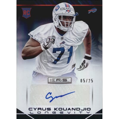 2014 Rookies and Stars Rookie Autographs Longevity Sapphire #124 Cyrus Kouandjio/25