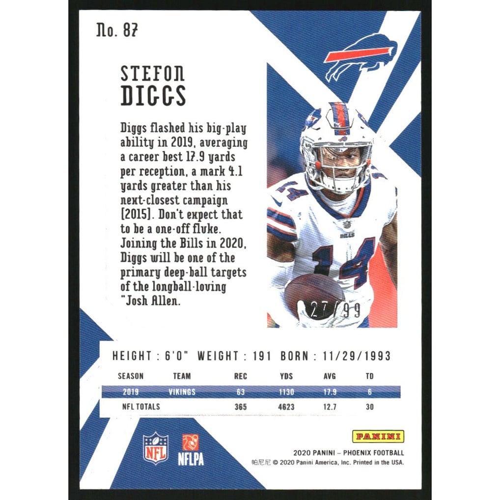 2020 Panini Phoenix Orange #87 Stefon Diggs