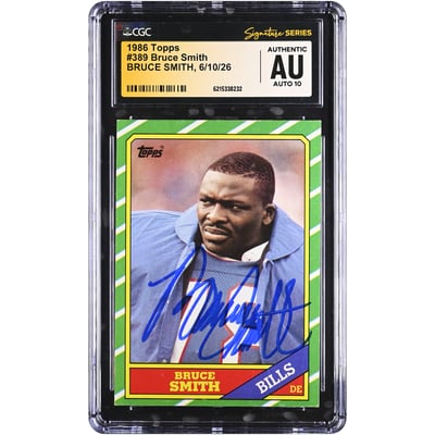 Bruce Smith Buffalo Bills Autographed 1986 Topps #389 CGC Fanatics Witnessed Authenticated AUTO 10 Rookie Card