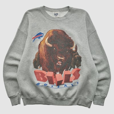 Buffalo Bills Lee Apparel 90s Pullover Sweatshirt - Heather Gray - M by Fanatics Real Vintage