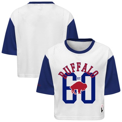 Buffalo Bills Mitchell & Ness Girls Youth Game Day Cropped Half Sleeve T-Shirt - White