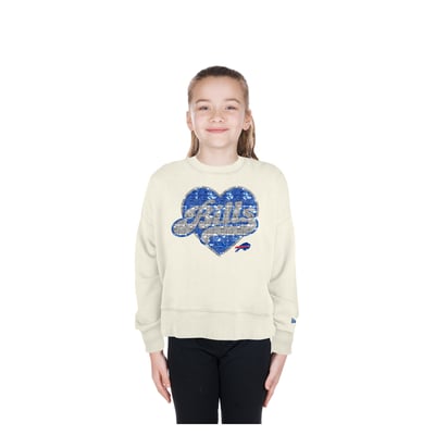  Buffalo Bills New Era Girls Youth Flip Sequin Crewneck Sweatshirt - Light Beige