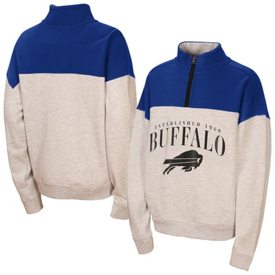  Buffalo Bills WEAR by Erin Andrews Girls Youth Blitz Colorblock Half-Zip Sweatshirt - Heather Gray