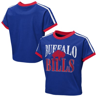  Buffalo Bills WEAR by Erin Andrews Girls Youth  Cropped Hail Mary Ringer Baby T-Shirt - Royal