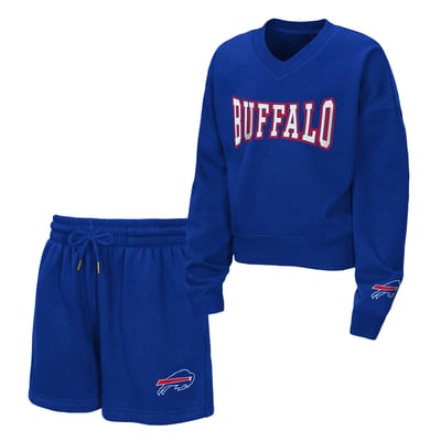  Buffalo Bills WEAR by Erin Andrews Girls Youth Red Zone Fleece V-Neck Sweatshirt and Shorts Set - Royal