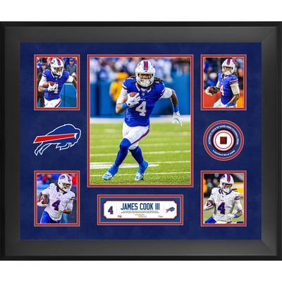 James Cook III Buffalo Bills Fanatics Authentic Framed 20" x 24" 5-Photo Collage with a Piece of Game-Used Football - Limited Edition of 500