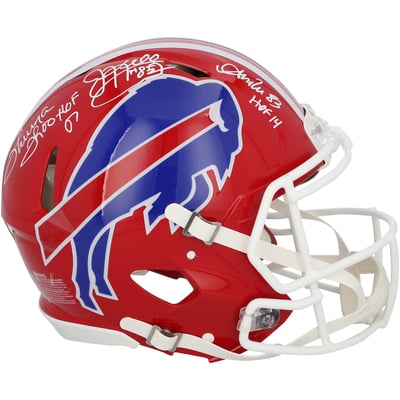 Jim Kelly, Thurman Thomas & Andre Reed Buffalo Bills Autographed Fanatics Authentic Riddell 1987-2001 Throwback Speed Authentic Helmet with Multiple Inscriptions