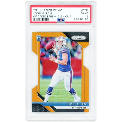 Josh Allen Buffalo Bills 2018 Panini Prizm Orange Prizm Die Cut #205 #171/249 PSA Authenticated 9 Rookie Card