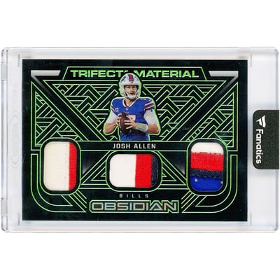 Josh Allen Buffalo Bills 2022 Panini Obsidian Trifecta Material Quad-Color Relics Electric Etch Green #TFM-JAL #5/50 Card