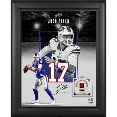 Josh Allen Buffalo Bills Facsimile Signature Fanatics Authentic Framed 11" x 14" Showcase Collage with a Piece of Game-Used Football - Limited Edition of 250