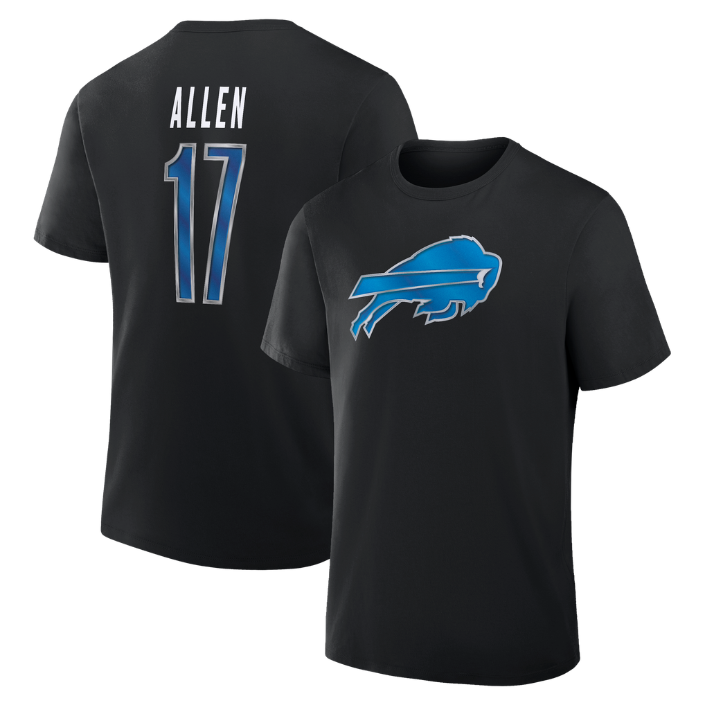 Men's Buffalo Bills Black Forged Mascot Name & Number T-Shirt