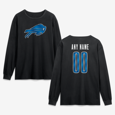 Buffalo Bills  Metallic Mascot Personalized Name & Number Long Sleeve T-Shirt - Black