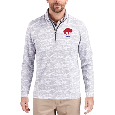 Buffalo Bills Cutter & Buck Throwback Logo Traverse Camo Print Stretch Quarter-Zip Pullover Top - Charcoal