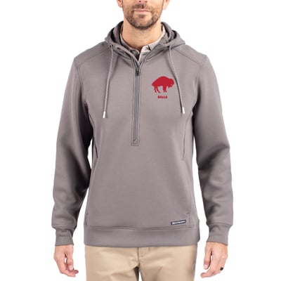 Buffalo Bills Cutter & Buck Throwback Roam Eco Half-Zip Recycled Pullover Hoodie - Gray