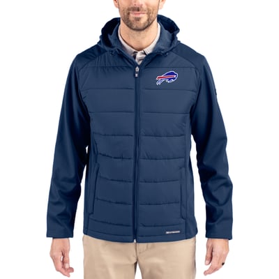 Buffalo Bills Cutter & Buck  Evoke PrimaLoft Hybrid Eco Softshell Recycled Full-Zip Hooded Jacket - Navy