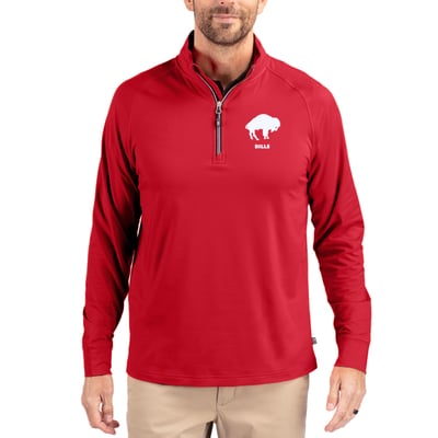 Buffalo Bills Cutter & Buck Adapt Eco Knit Stretch Recycled Quarter-Zip Throwback Pullover Top - Red