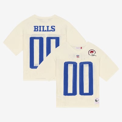  Buffalo Bills Mitchell & Ness Retro Roots Short Sleeve Sweater Jersey - Cream