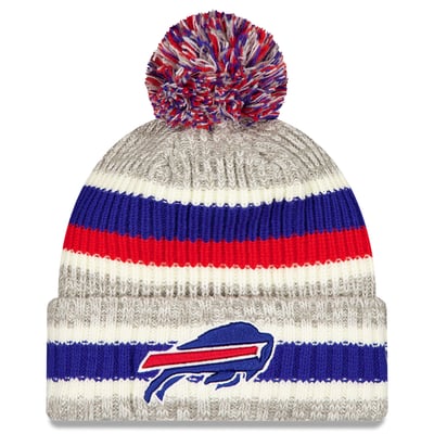 Buffalo Bills New Era Stripe Cuff Knit Hat with Pom - Royal/Gray