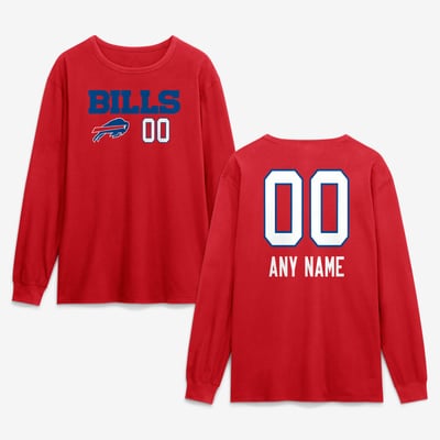 Buffalo Bills  Touchdown Wordmark Personalized Name & Number Long Sleeve T-Shirt - Red