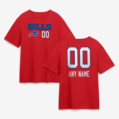 Buffalo Bills  Touchdown Wordmark Personalized Name & Number T-Shirt - Red