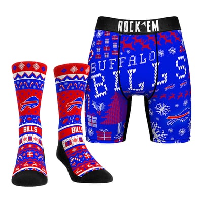 Buffalo Bills Rock Em Socks Holiday Tacky Sweater Underwear and Crew Socks Combo Pack